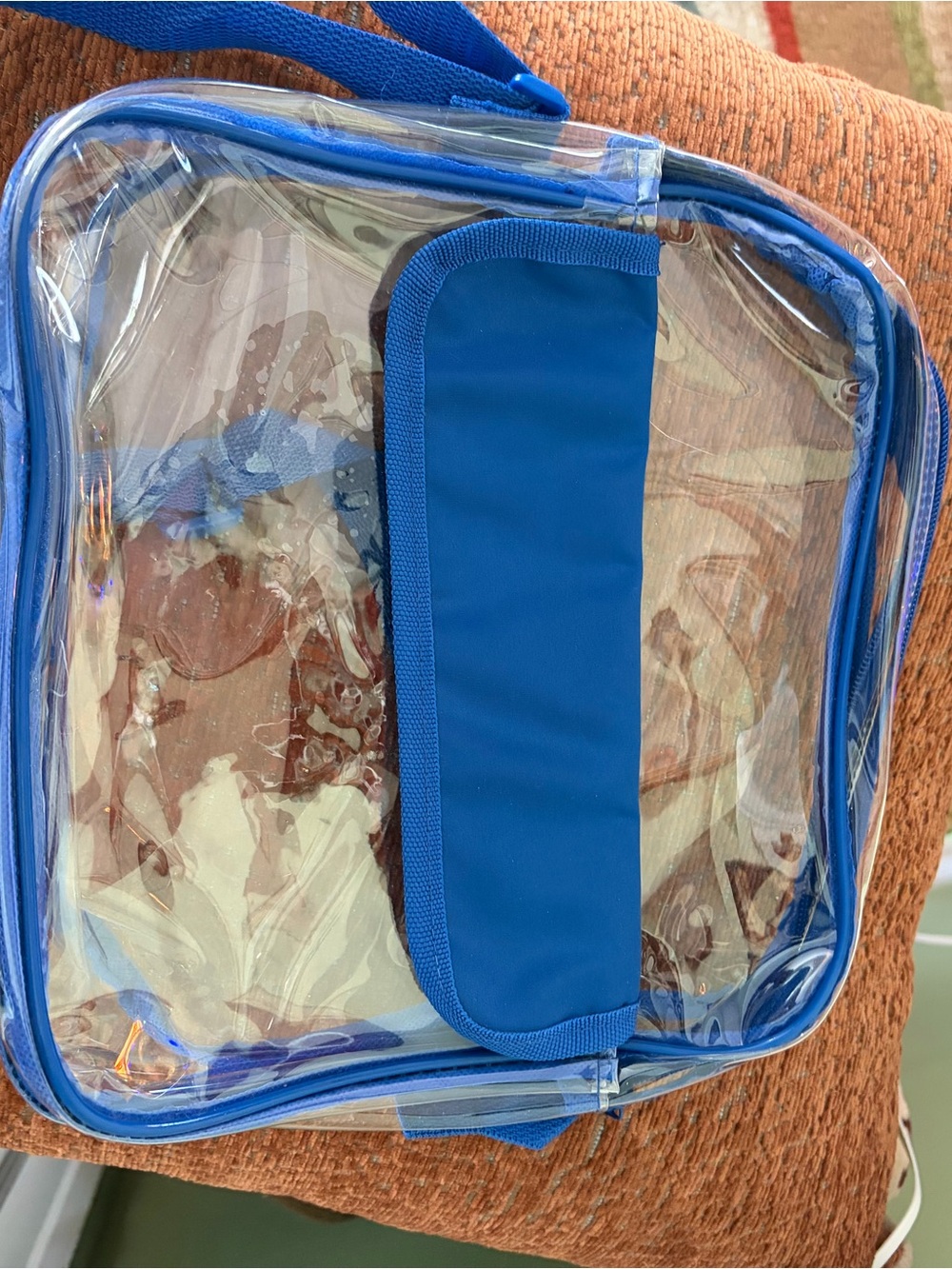 Clear Blue Crossbody Bag with Blue Trim